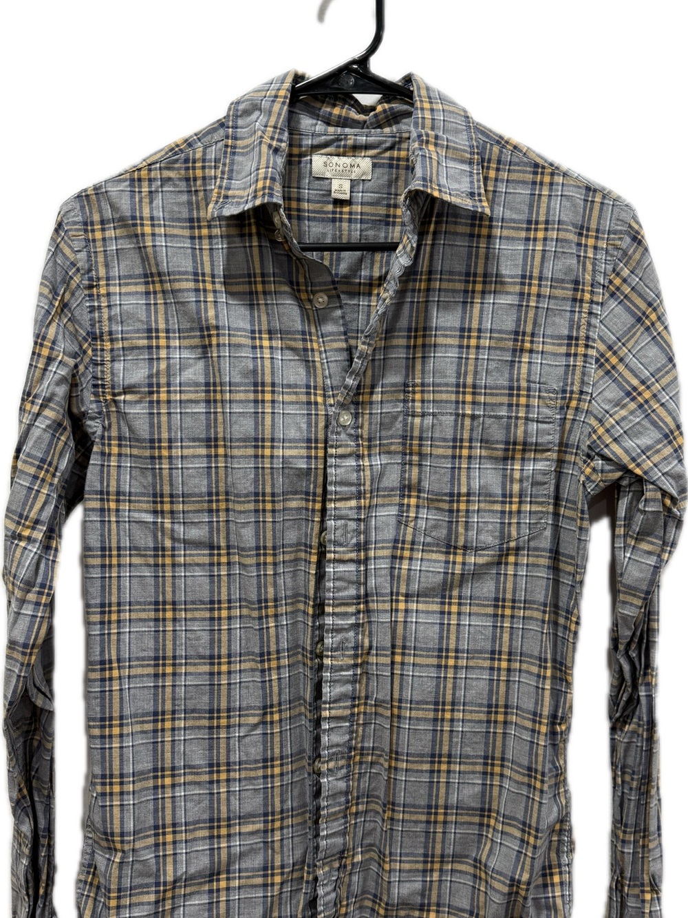 Sonoma Blue and Yellow Plaid Cotton Button-Down Shirt